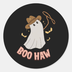 BooHaw Ghost Halloween Cowboy Cowgirl Costume Ret Classic Round Sticker