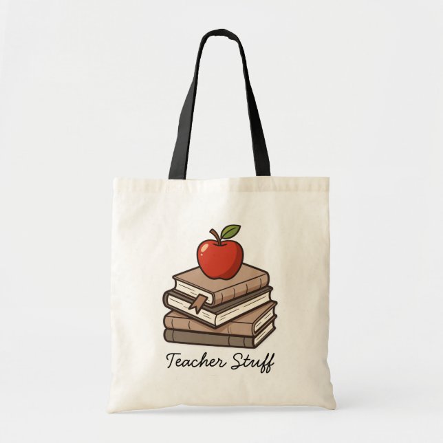 Book and Apple Teacher Stuff Tote Bag (Front)