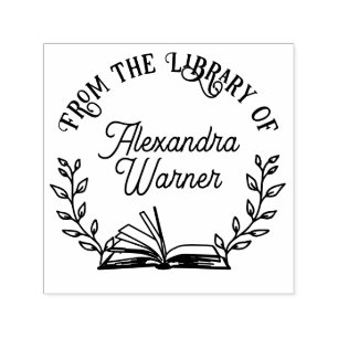 Book and Botanical Branches #1 Library Script Name Self-inking Stamp