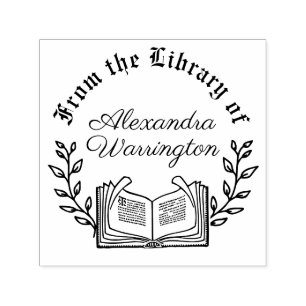 Book and Botanical Branches #3 Library Script Name Self-inking Stamp