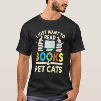Book And Cat  Apparel For Bookworms Reading Librar T-Shirt