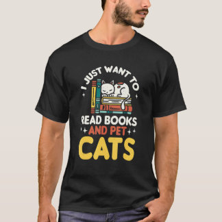 Book And Cat  Apparel For Bookworms Reading Librar T-Shirt