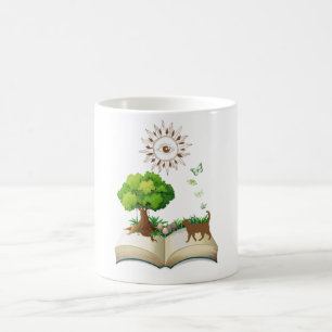 Book and Cat with Butterflies and Eye Sun Coffee Mug