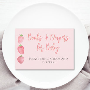 Book And Diaper Request Strawberry Baby Shower Enclosure Card
