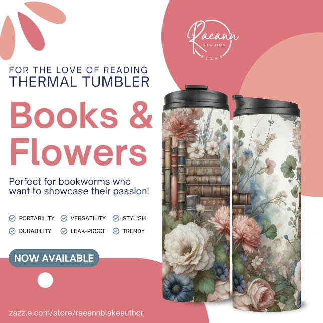Book and Flowers Thermal Tumbler (Creator Uploaded)