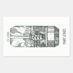 Book And sword Bookplate Rectangular Sticker