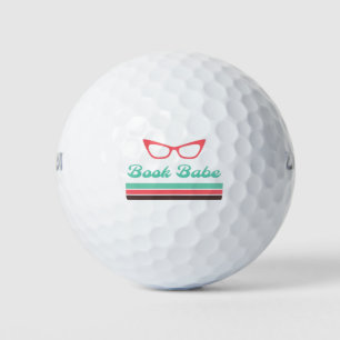 Book Babe with Cat Eye Glasses and Colour Bars Golf Balls