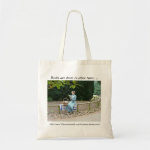 Book bag with lady reading