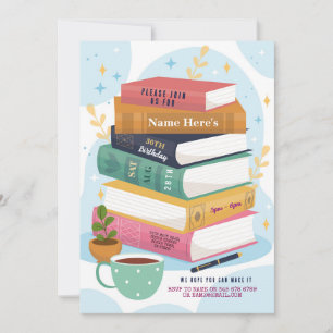 Book Birthday Library Invite Reading Pink Books