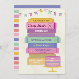 Book Birthday Library Invite Reading Pink Cake