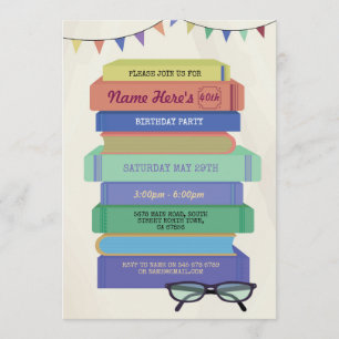 Book Birthday Library Invite Reading Stack