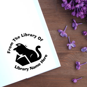 Book & Black Cat from the library of your name Self-inking Stamp