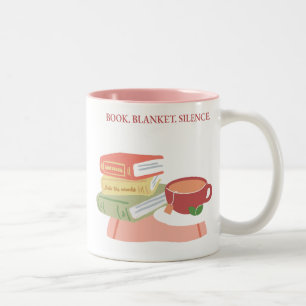 Book. Blanket. Silence. Two-Tone Coffee Mug