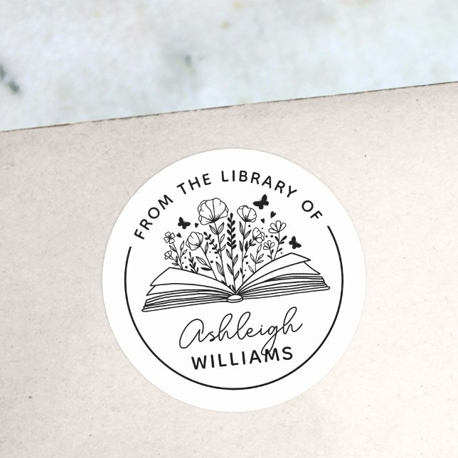 Book Blooms & Butterflies From the Library of Classic Round Sticker (Creator Uploaded)