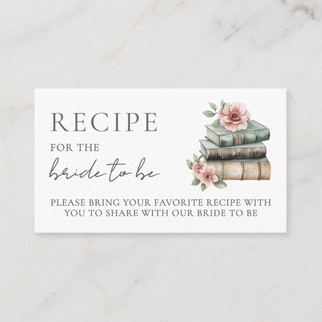 Book Bridal Shower Recipe Request Enclosure Card (Front)