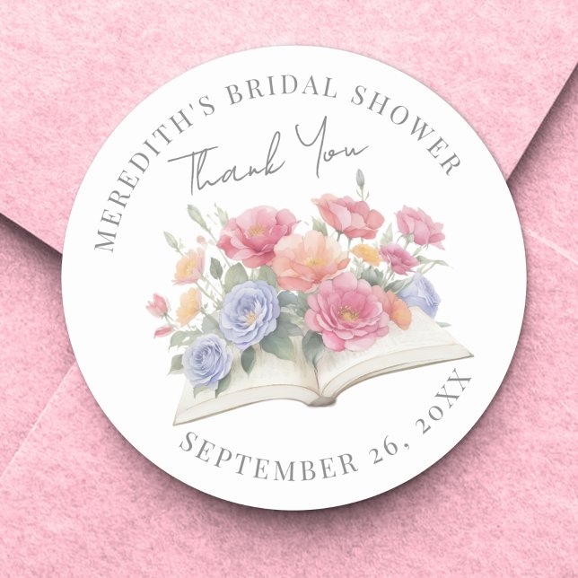 Book Bridal Shower Thank You Classic Round Sticker (Book Bridal Shower Thank You Classic Round Sticker)