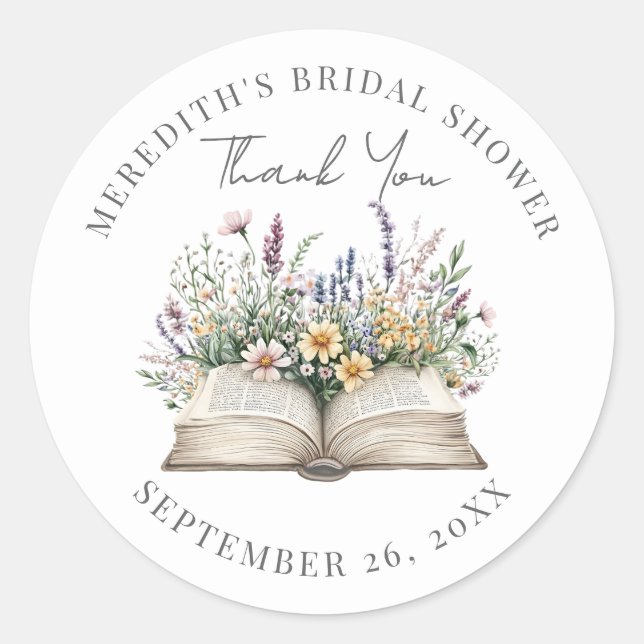 Book Bridal Shower Thank You Classic Round Sticker (Front)