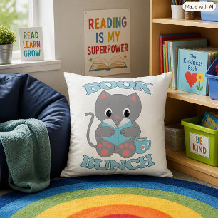 Book Bunch Cat Lover and Bookworm Cushion