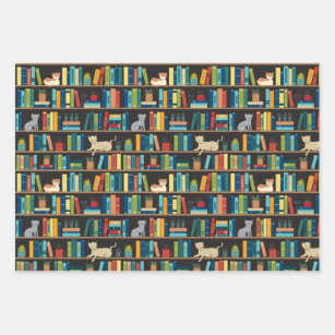 Book Cat Lover Reading Librarian Author Bookstore Wrapping Paper Sheet