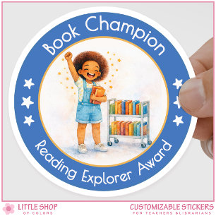 Book Champion Teacher Reading Award Classic Round Sticker