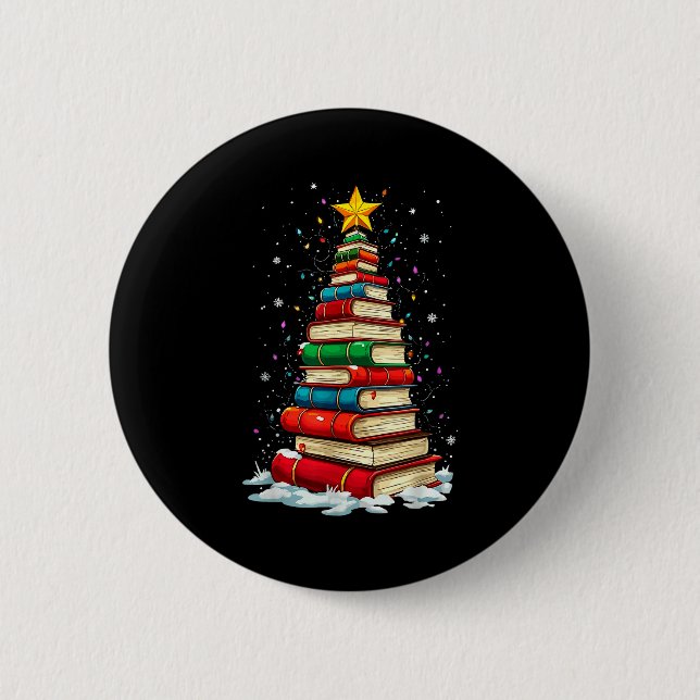 Book Christmas Tree Book Lover Teacher Librarian  6 Cm Round Badge (Front)