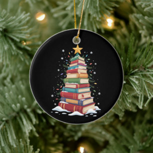 Book Christmas Tree Book Lover Teacher Librarian Ceramic Ornament