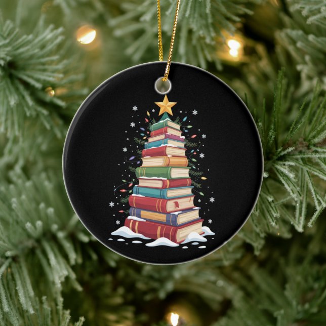 Book Christmas Tree Book Lover Teacher Librarian  Ceramic Ornament (Tree)