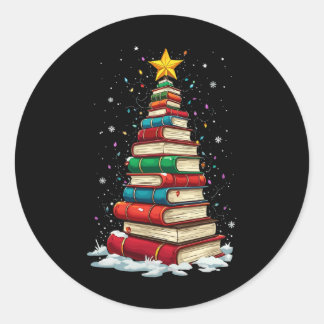 Book Christmas Tree Book Lover Teacher Librarian Classic Round Sticker