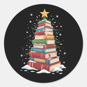 Book Christmas Tree Book Lover Teacher Librarian Classic Round Sticker