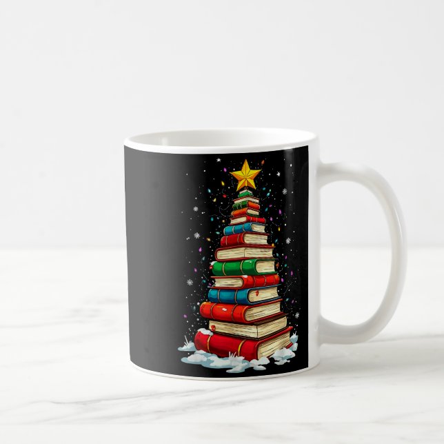 Book Christmas Tree Book Lover Teacher Librarian  Coffee Mug (Right)
