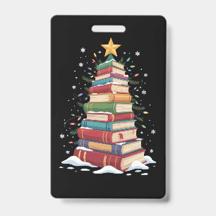 Book Christmas Tree Book Lover Teacher Librarian  ID Badge