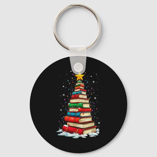 Book Christmas Tree Book Lover Teacher Librarian  Key Ring (Front)