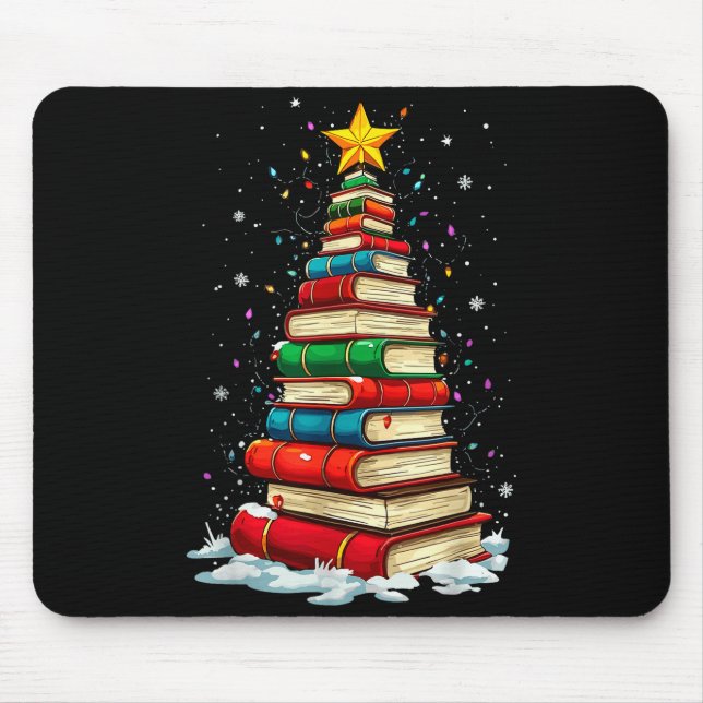 Book Christmas Tree Book Lover Teacher Librarian  Mouse Pad (Front)