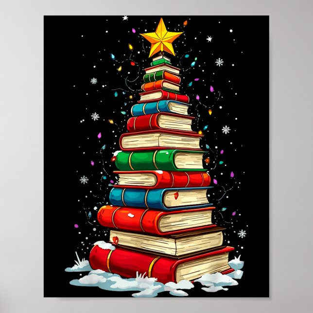 Book Christmas Tree Book Lover Teacher Librarian  Poster (Front)