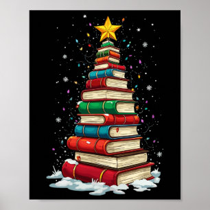 Book Christmas Tree Book Lover Teacher Librarian Poster