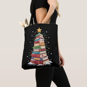 Book Christmas Tree Book Lover Teacher Librarian Tote Bag
