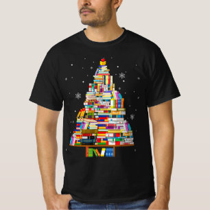 book christmas tree librarian book lovers xmas T-Shirt