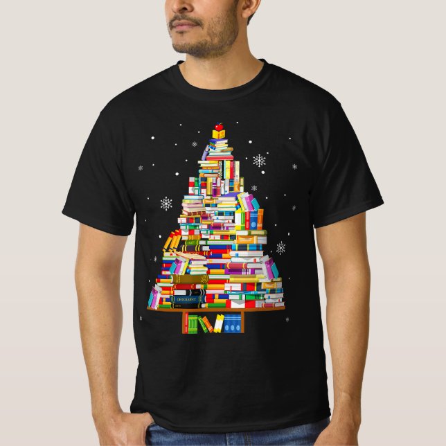 book christmas tree librarian book lovers xmas T-Shirt (Front)