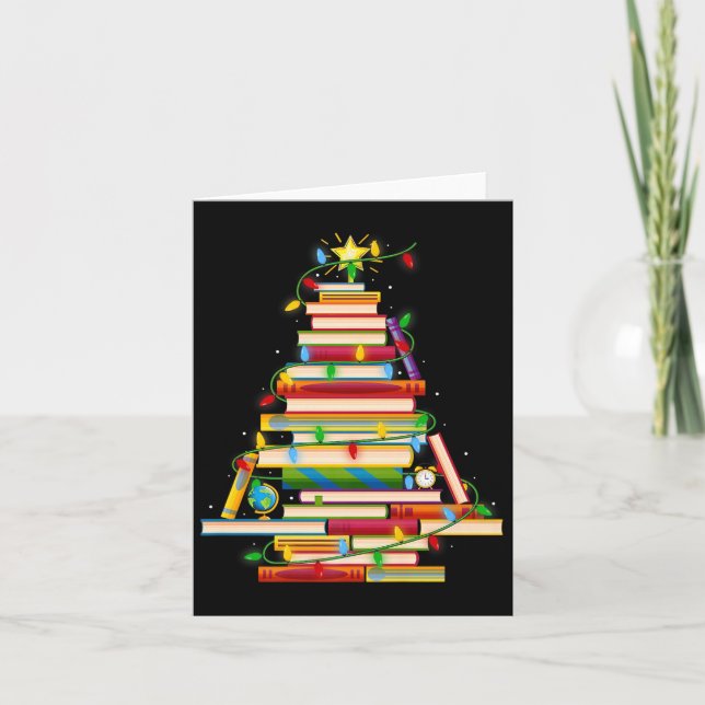 Book Christmas Tree Lights Book Lover Librarian Te Card (Front)