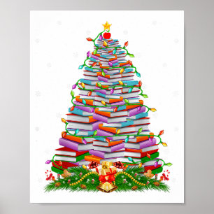 Book Christmas Tree Lights Book Lover Teacher Libr Poster