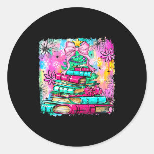 Book Christmas Tree Lights Teacher Librarian Book Classic Round Sticker