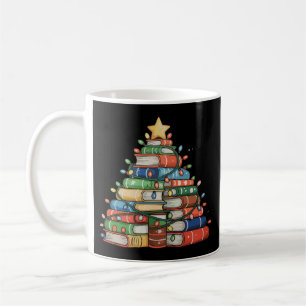 Book Christmas Tree Lights Teacher Librarian Read Coffee Mug