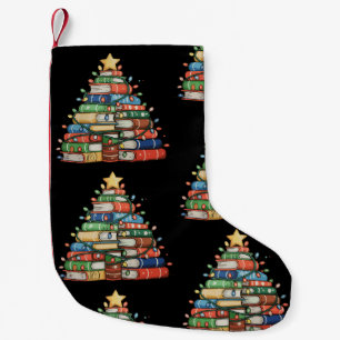 Book Christmas Tree Lights Teacher Librarian Read Small Christmas Stocking
