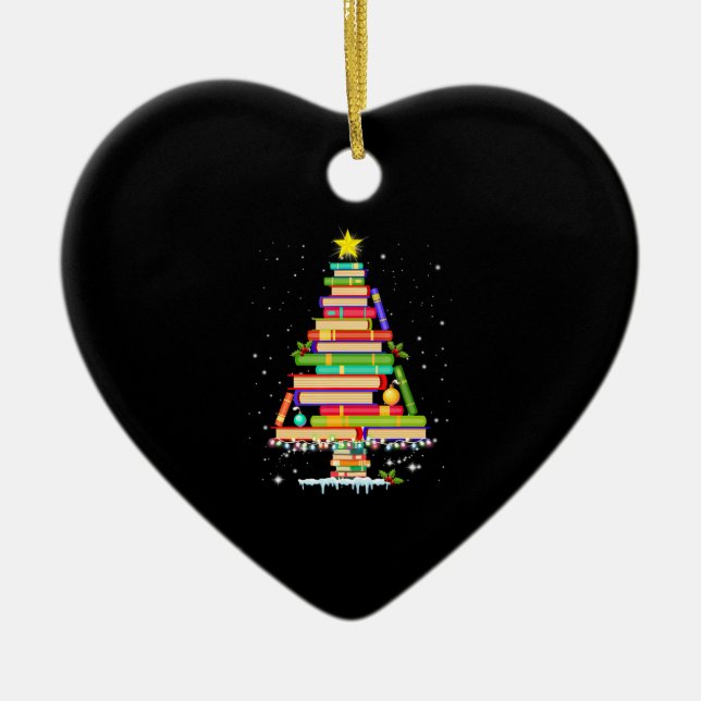 book christmas tree  merry christmas librarian ceramic ornament (Front)