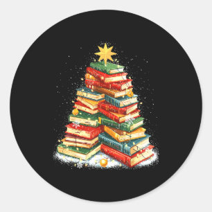 Book Christmas Tree Reading  Classic Round Sticker