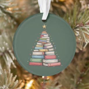 Book Christmas Tree Retro Bookworm Library Ornament