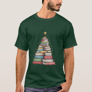 Book Christmas Tree Retro Bookworm Library T-Shirt