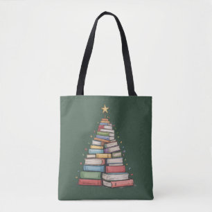 Book Christmas Tree Retro Bookworm Library  Tote Bag
