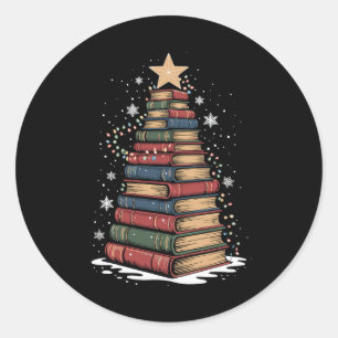 Book Christmas Tree Teacher Librarian Xmas Holiday Classic Round Sticker