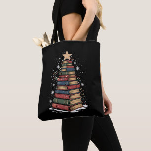 Book Christmas Tree Teacher Librarian Xmas Holiday Tote Bag